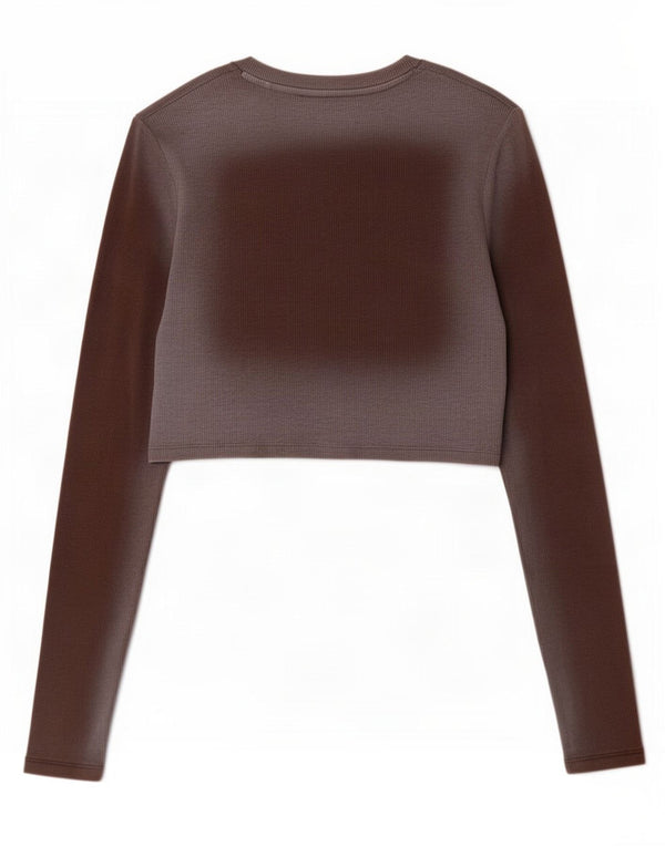Zara Dame Crop Top Langærmet UK 12 Medium Brun Colourblock Bomuld