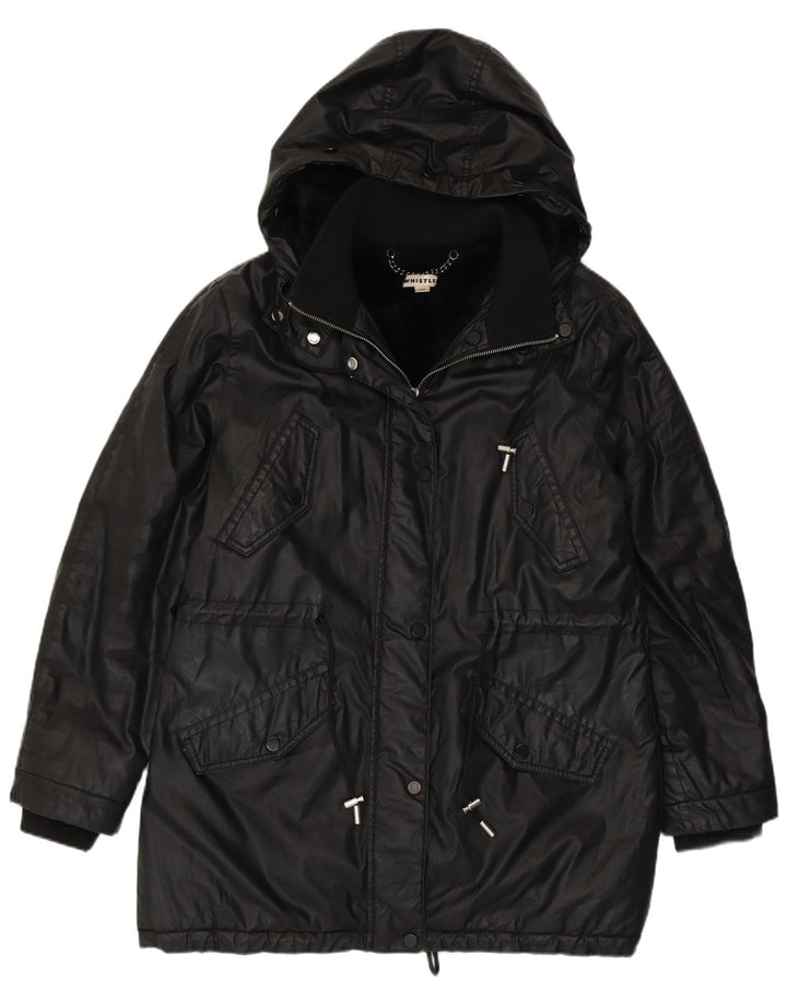 Whistle Dame Oversized Sherpa Parka Jakke med hætte UK 10 Small Black