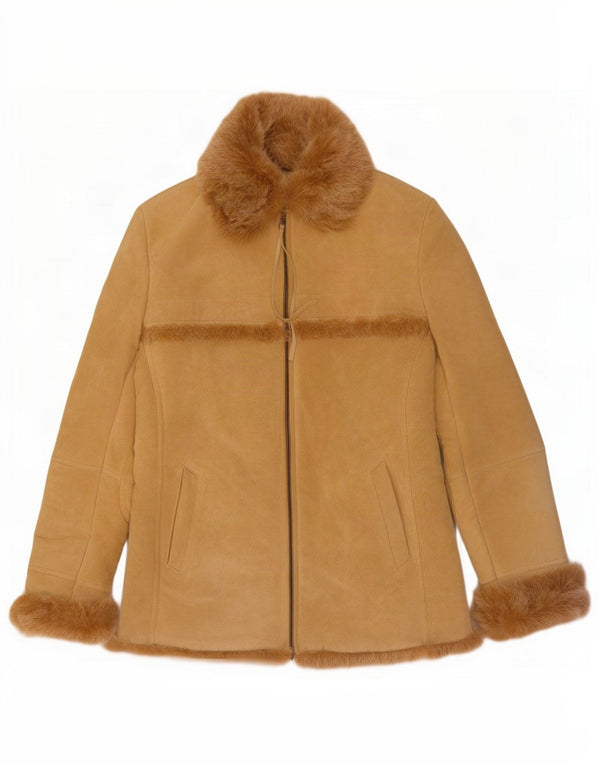 Jones New York Shearling Jacket UK 10 Small Beige Læder