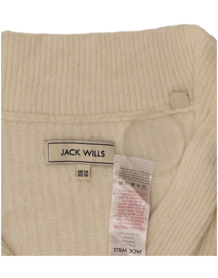 Jack Wills Dame Zip Neck Jumper Sweater UK 14 Large Off White Akryl