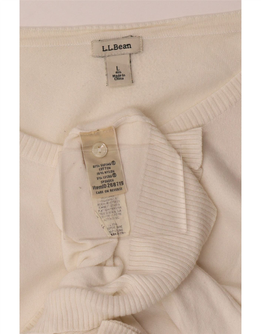 L.L.BEAN Womens Cardigan Sweater UK 16 Large White Cotton Vintage L.L.Bean and Second-Hand L.L.Bean from Messina Hembry 