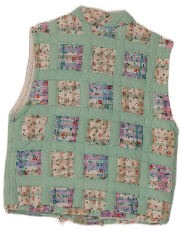 Trissi Womens Gilet IT 40 Medium Green Patchwork Bomuld