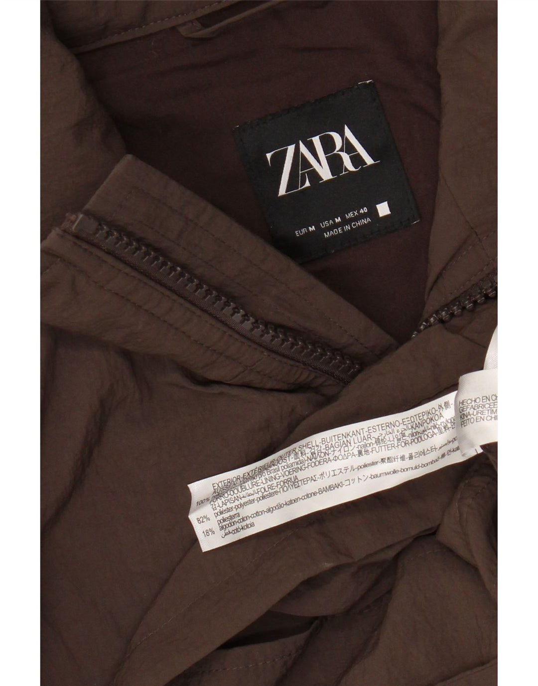 Zara Herre Hooded Utility Jacket UK 38 Medium Brun Nylon