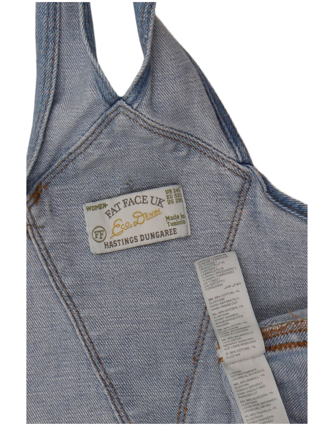 Fat Face Dame Dungarees Tapered Jeans UK 24 4XL W48 L25 Blå Bomuld