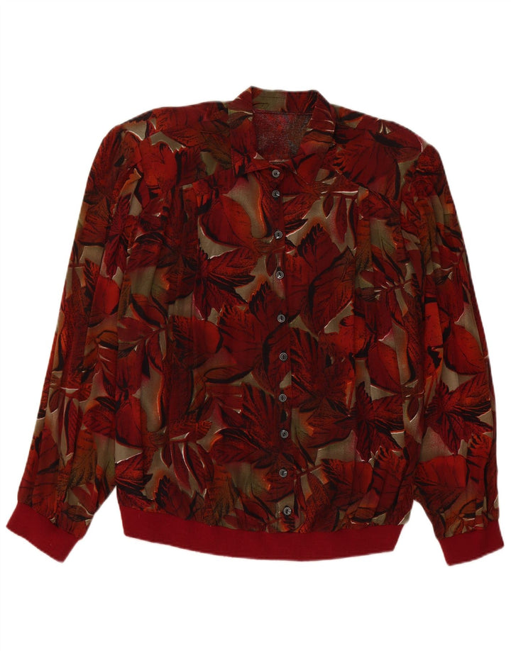 Vintage Dame Pullover Shirt Bluse UK 16 Large Red Floral Viscose