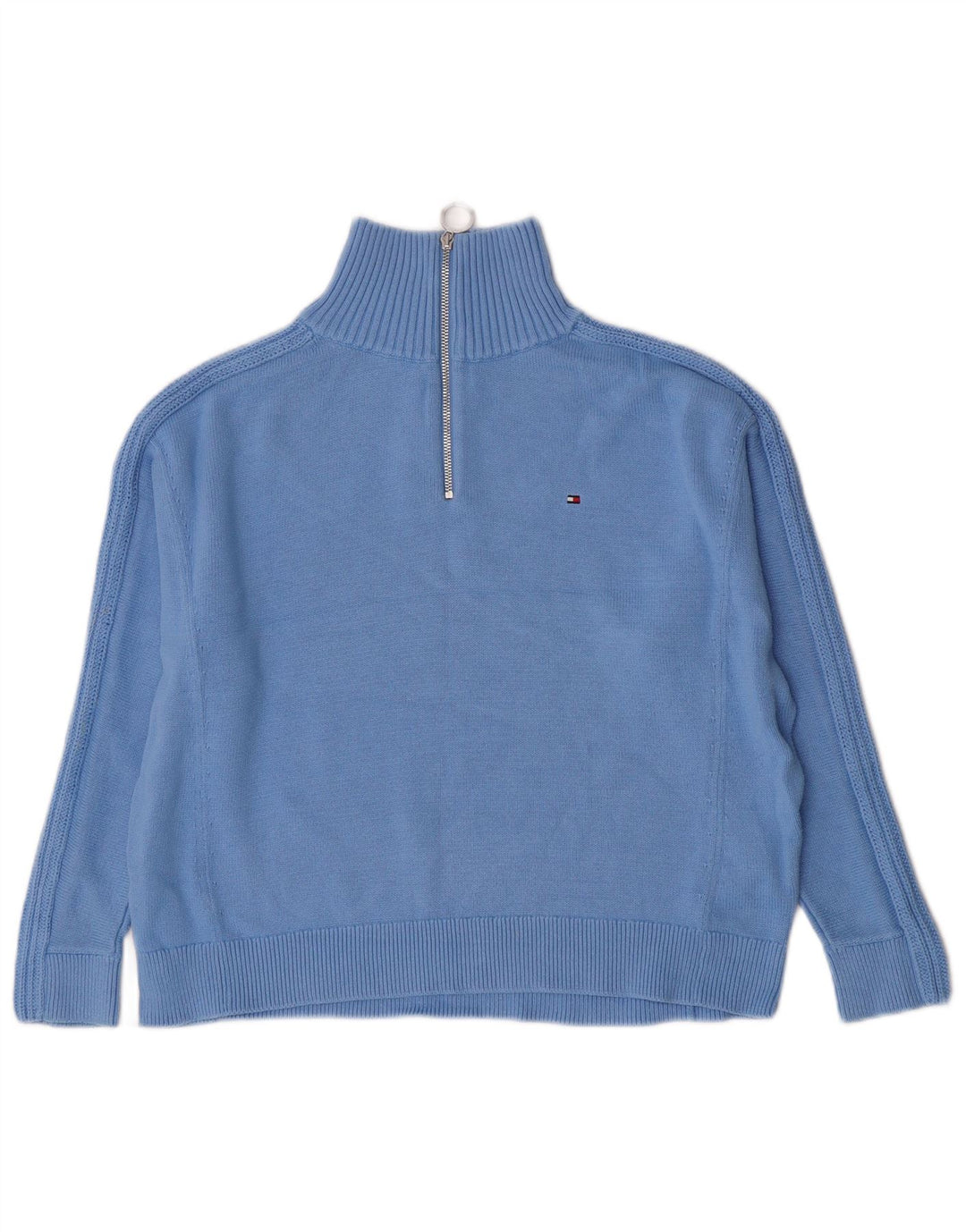 Tommy Hilfiger Dame Oversized Zip Neck Jumper Sweater UK 10 Small Blue