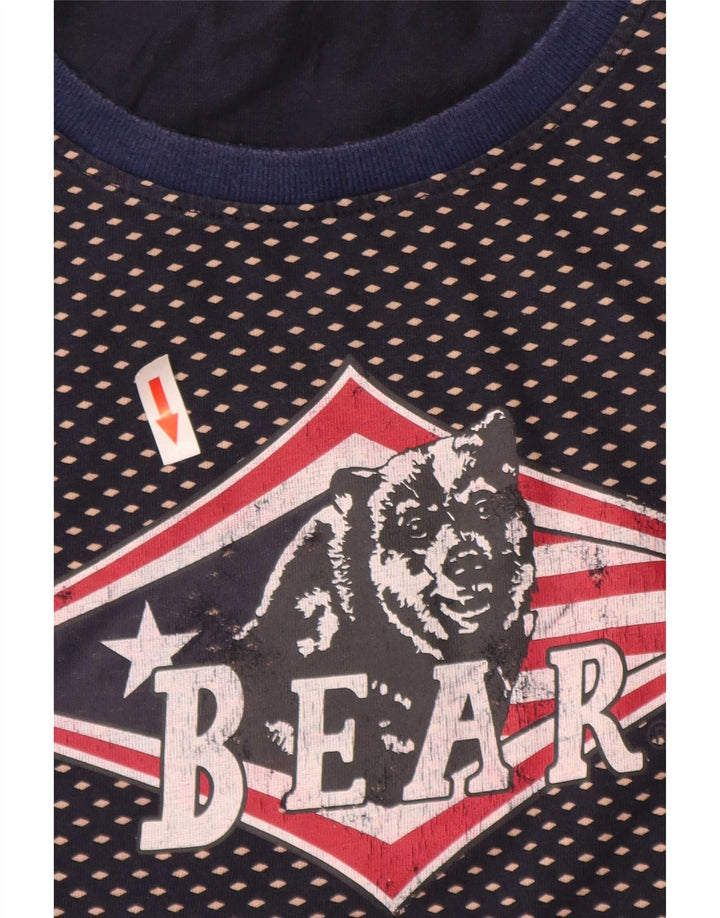Bear Herre grafisk T-shirt Top Stor marineblå plettet bomuld