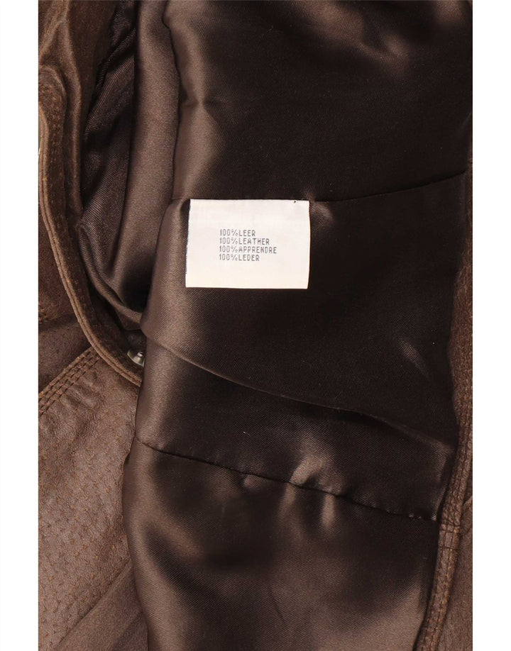 Paco Dame 2 Knaps Læder Blazer Jakke UK 16 Stor Brun