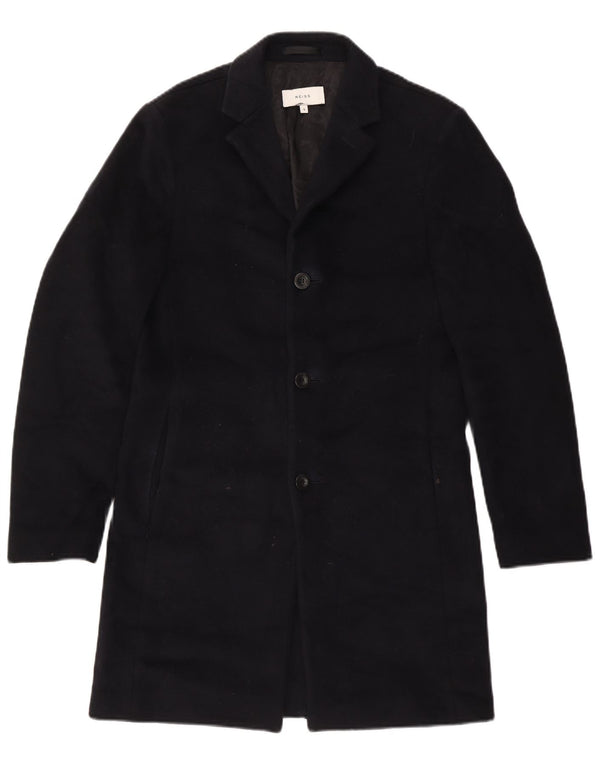 Reiss Herre Overfrakke UK 36 Small Navy Blue Wool