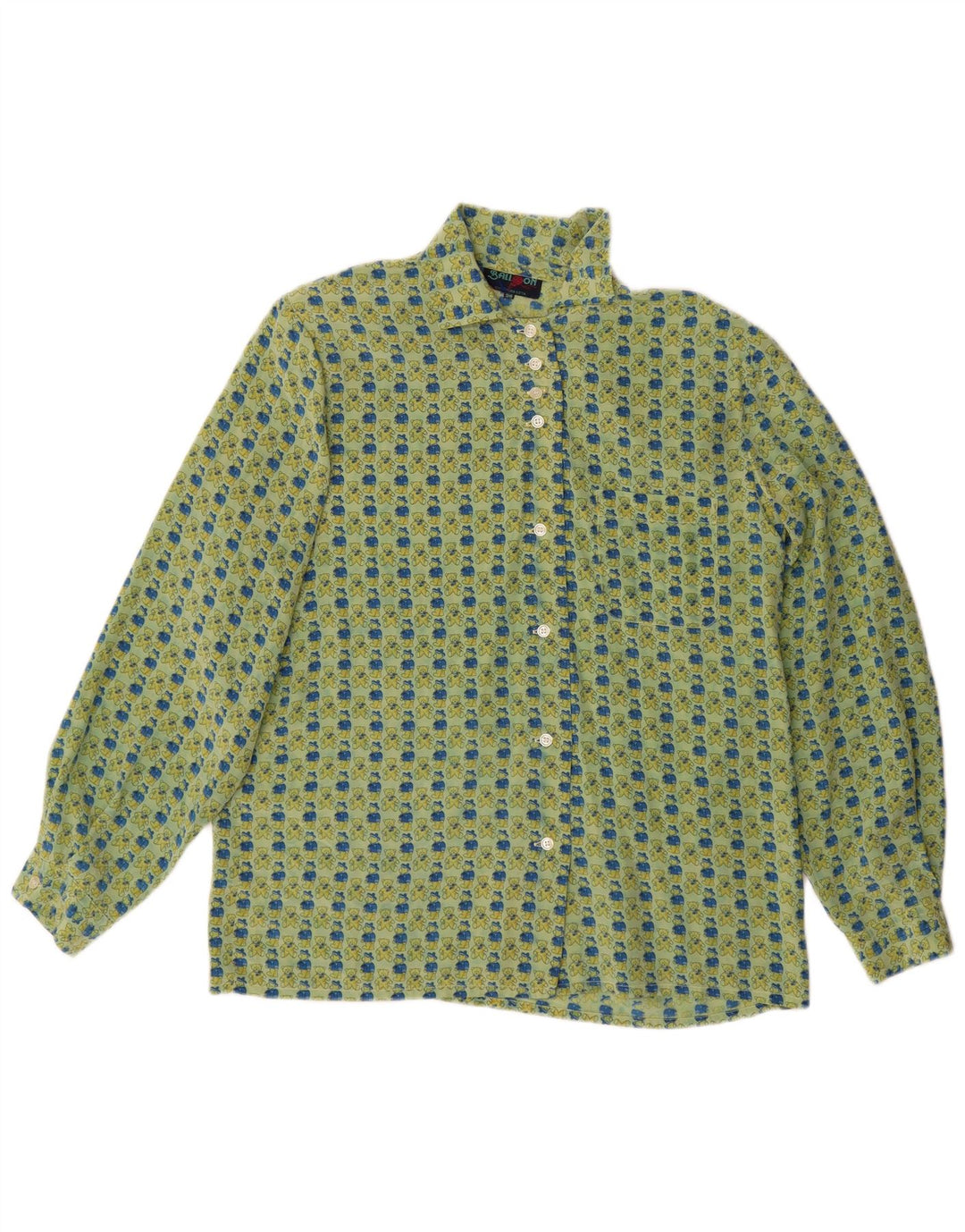 Ballon Dame Grafisk Oversized Skjorte Bluse EU 36 Lille Grøn Silke