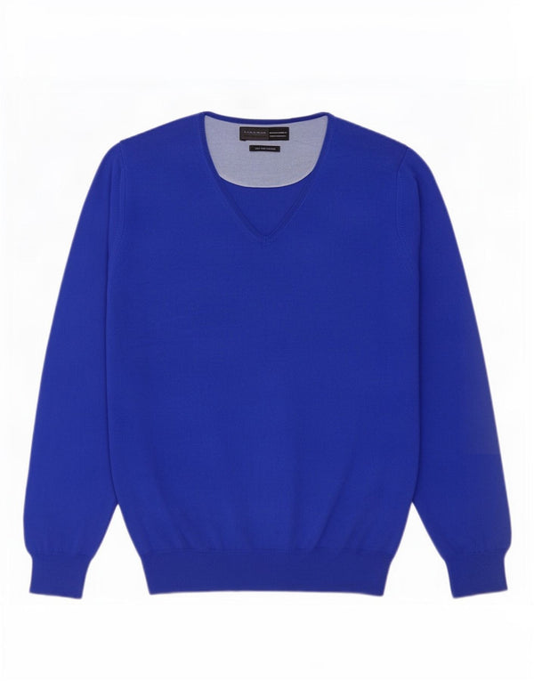 Zara Herre V-hals sweater mellemblå bomuld