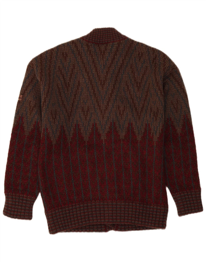 Vintage herre cardigan sweater Medium Bourgogne geometrisk