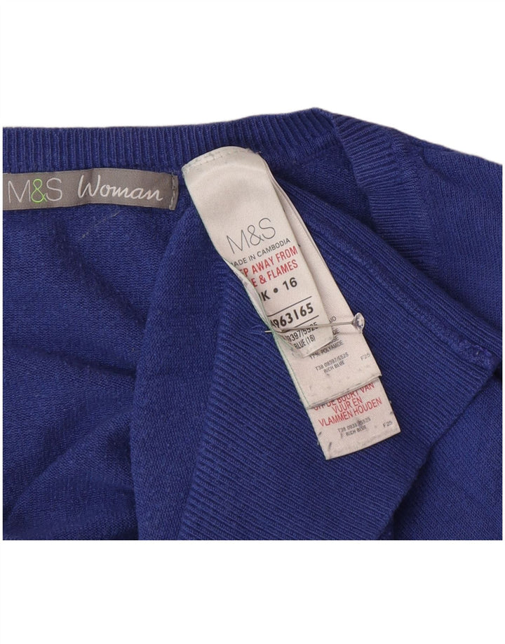 Marks & Spencer Dame V-hals sweater UK 16 Stor blå polyamid