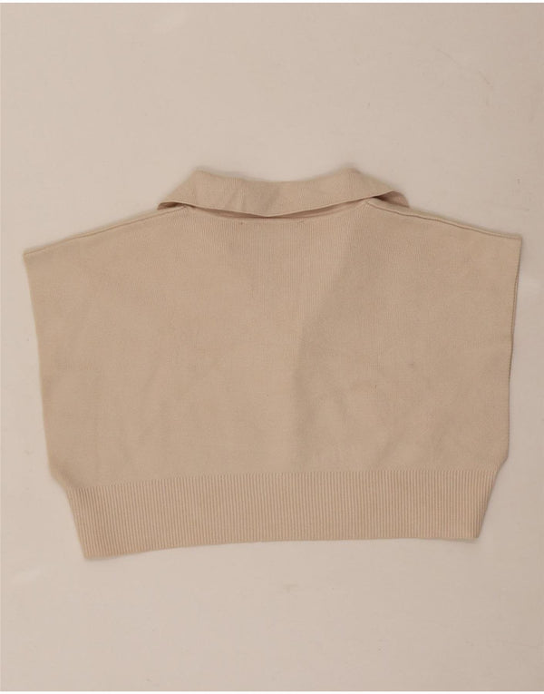 Zara Womens Crop ærmeløs poloshirt UK 10 Small Beige