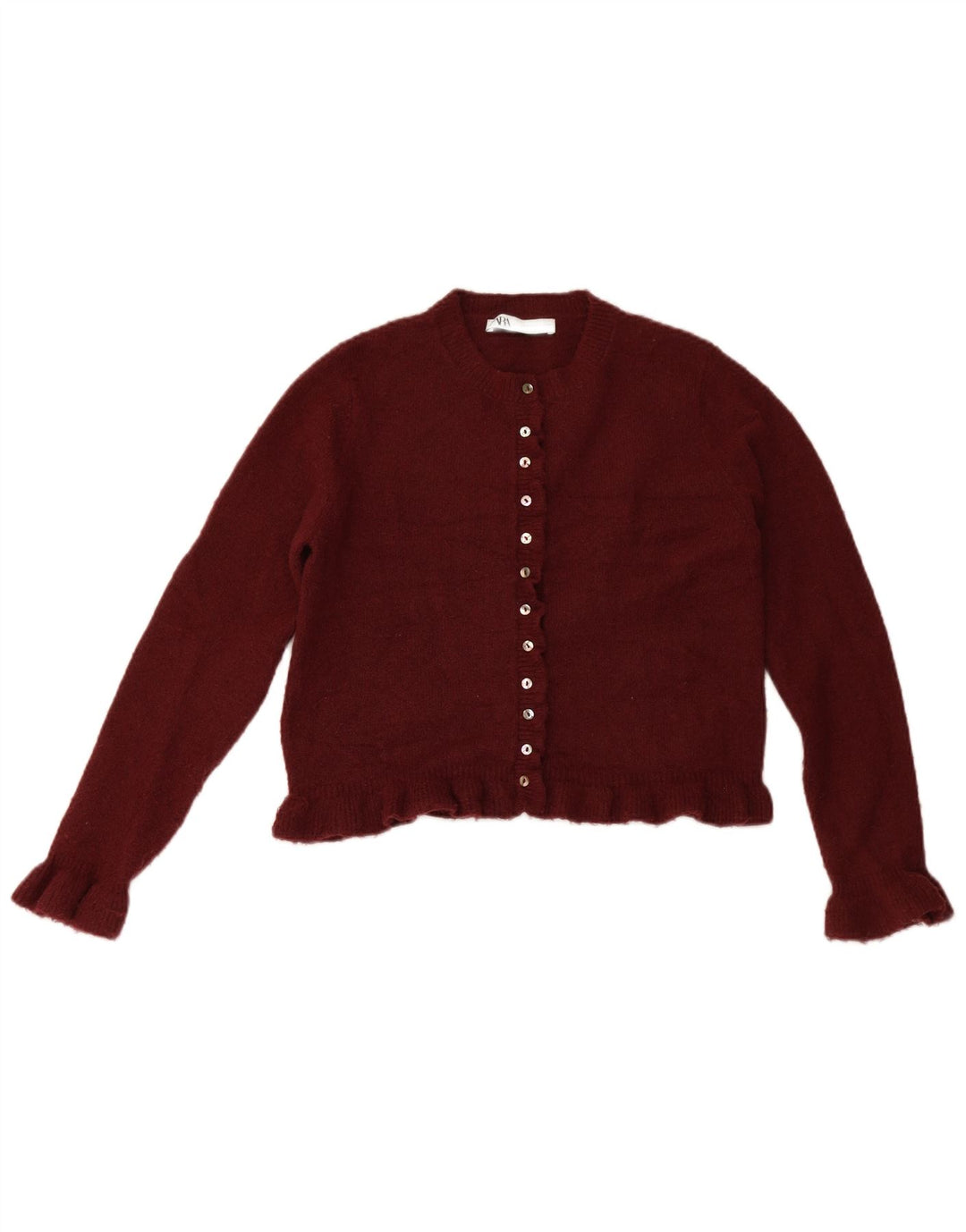 Zara Dame Cardigan Sweater UK 10 Small Burgundy