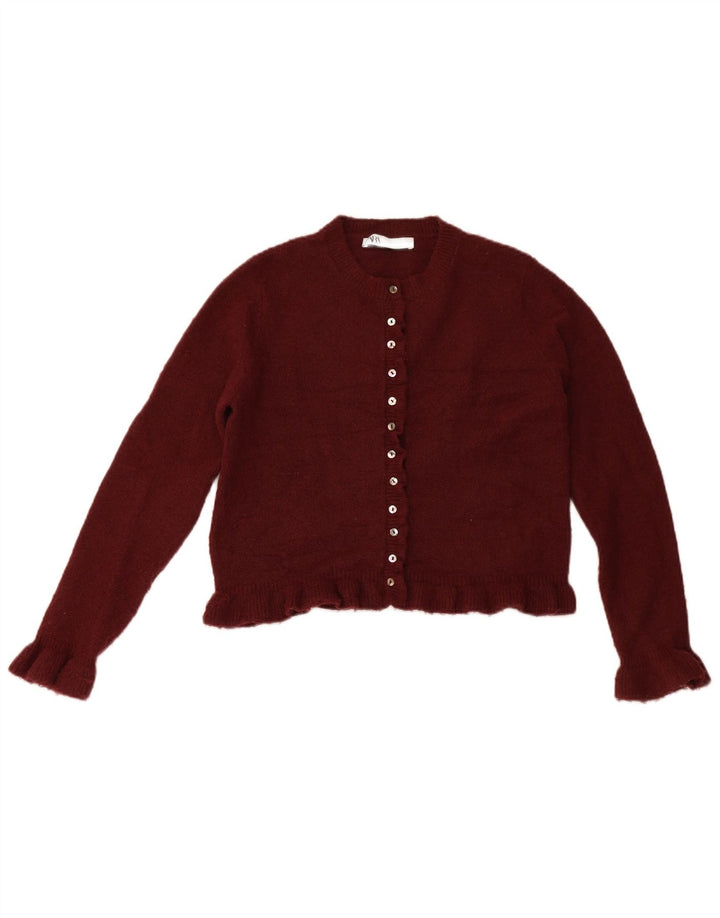 Zara Dame Cardigan Sweater UK 10 Small Burgundy