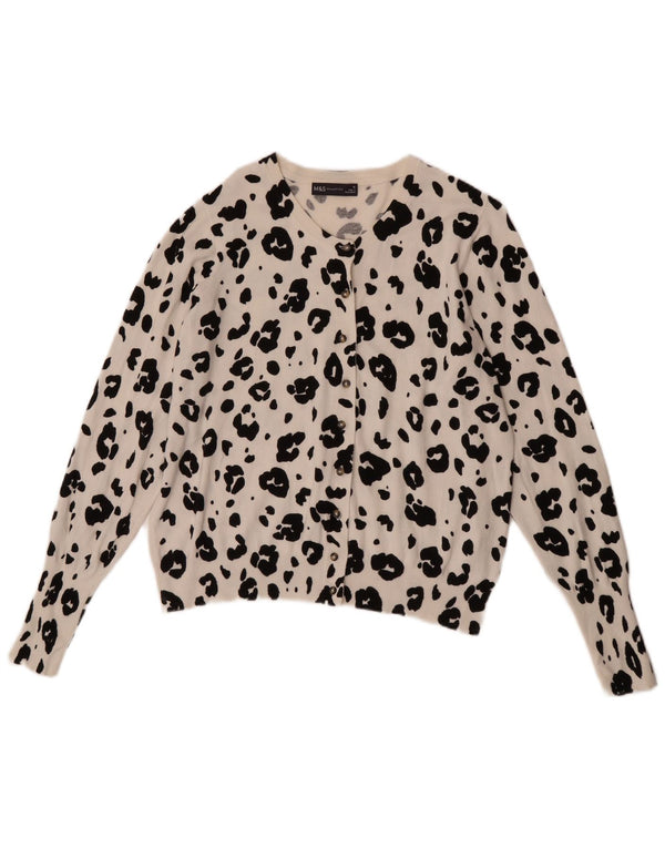 Marks & Spencer Dame Cardigan Sweater UK 16 Large White Animal Print