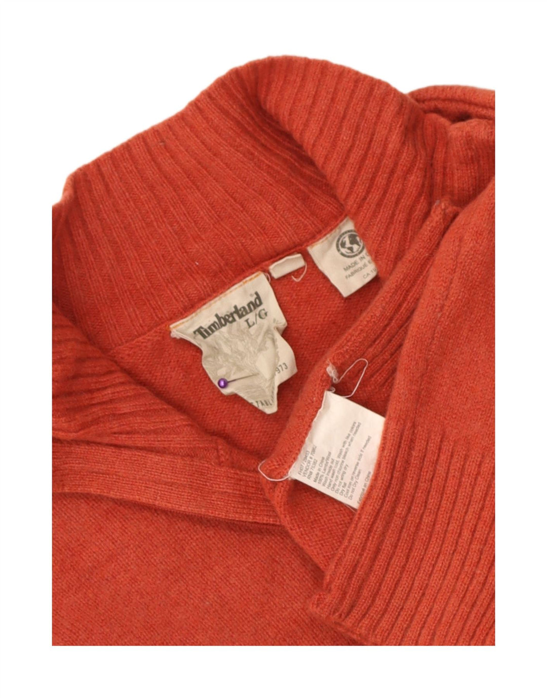 Timberland Mens Zip Neck Jumper Sweater Stor Orange Lammeuld