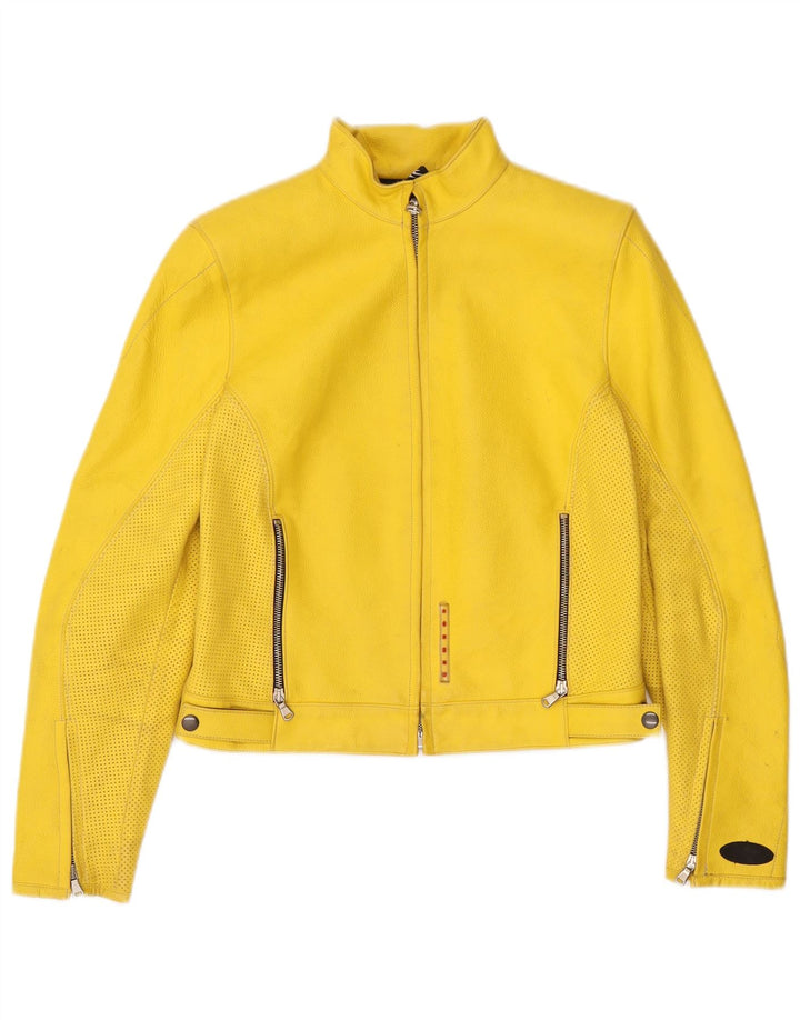 Hjørne Dame Crop Læder Racer Jacket IT 44 Medium Yellow Læder