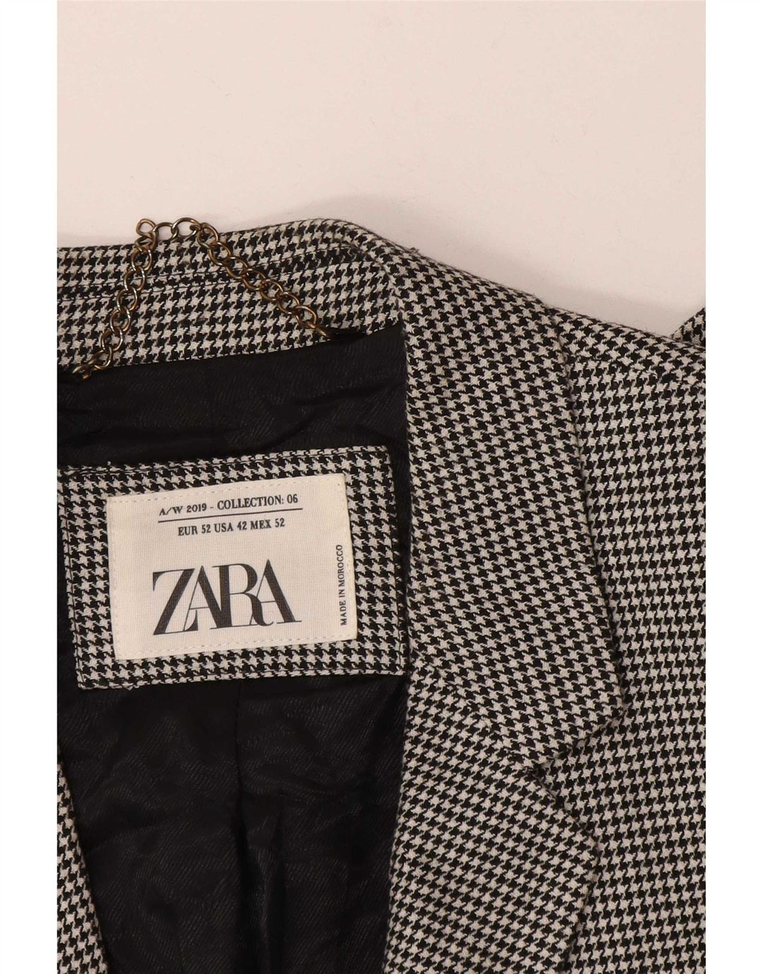 Zara Herre 2-knaps blazerjakke EU 52 Large Black Houndstooth