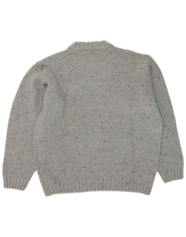 JEAN PIERRE Mens Crew Neck Jumper Sweater Large Blue Flecked Wool