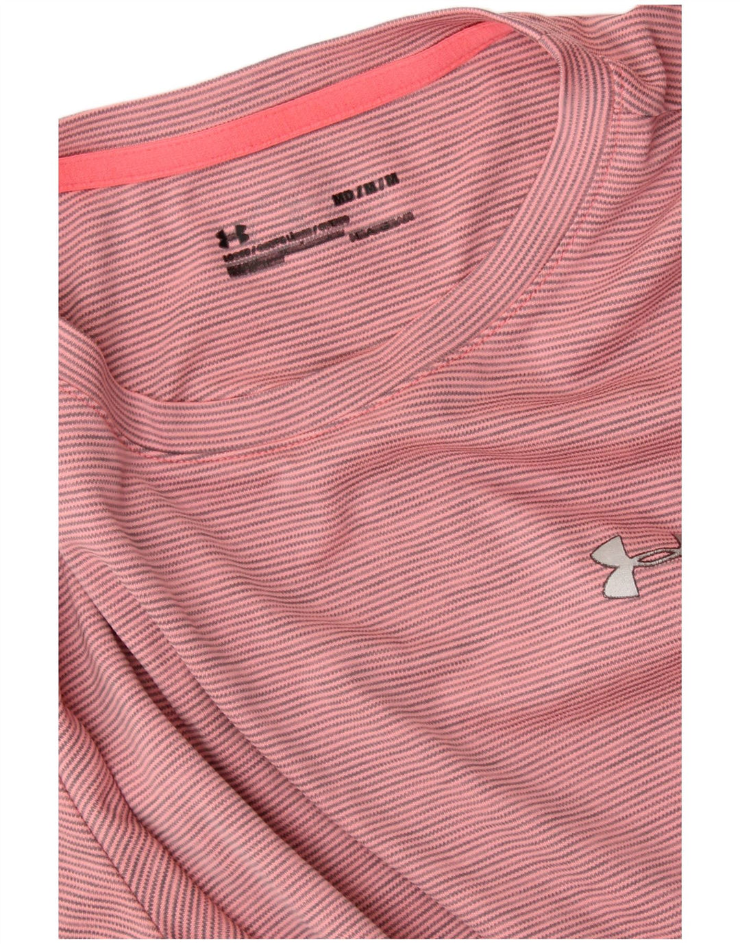 UNDER ARMOUR Dame Heat Gear T-Shirt Top UK 14 Medium Pink Nålestribe