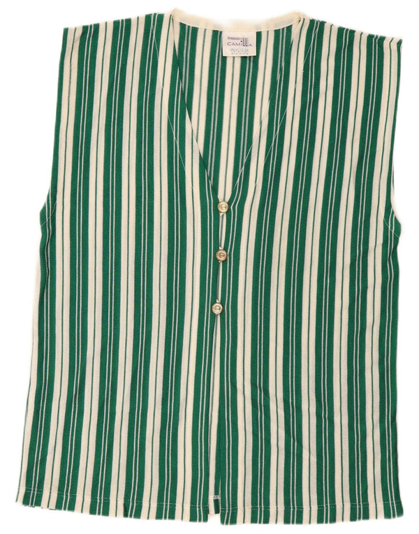 Camilla Dame Ærmeløs Cardigan Sweater UK 16 Stor Grøn Stribet