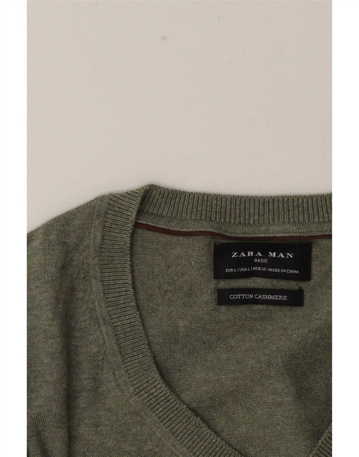 Zara Herre V-hals sweater Stor Grøn