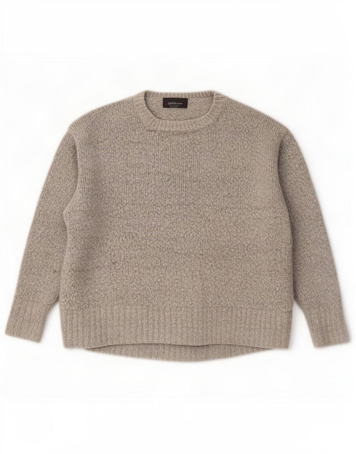 Zara Dame Oversized Crew Neck Jumper Sweater UK 10 Small Grey Flecked