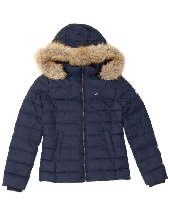 Tommy Hilfiger Dame Hætte Polstret Jakke UK 10 Small Navy Blue Polyester