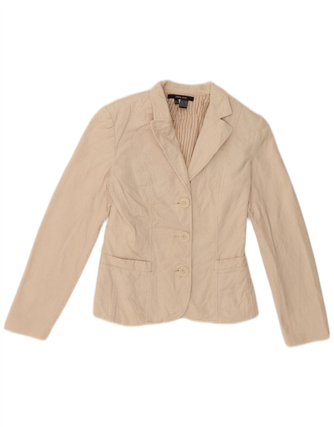 Zara Dame 3-knaps fløjlsjakke Blazer DK 8 Small Beige Bomuld