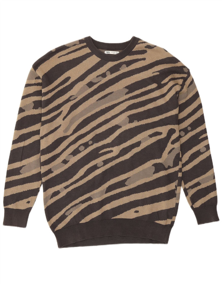 Zara Sweatshirt til mænd, lille brun stribet bomuld