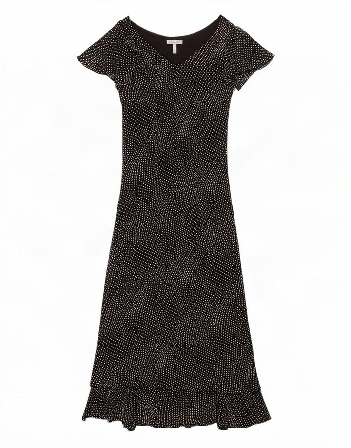 Vintage Dame Maxi Kjole UK 16 Stor Sort Plettet Viscose