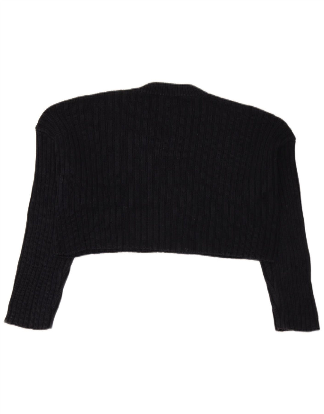 Zara Womens Crop Crew Neck Jumper Sweater UK 14 Medium Navy Blue