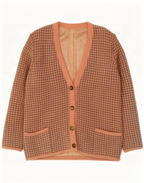 Vintage Womens Cardigan Sweater UK 18 XL Pink Houndstooth