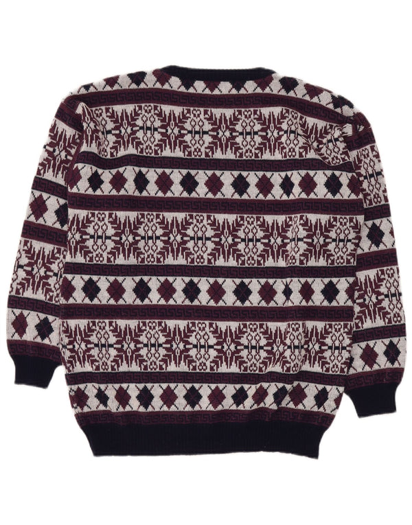 VINTAGE Herre sweater med rund hals DK 40 Medium Burgundy Fair Isle