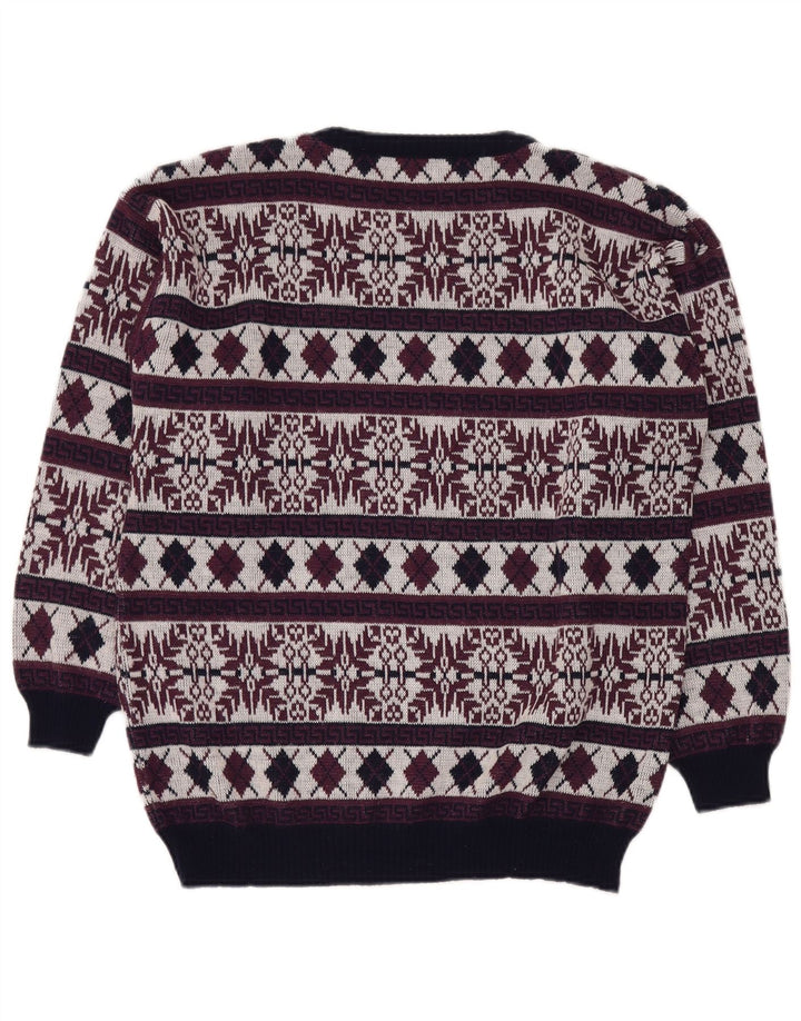 VINTAGE Herre sweater med rund hals DK 40 Medium Burgundy Fair Isle