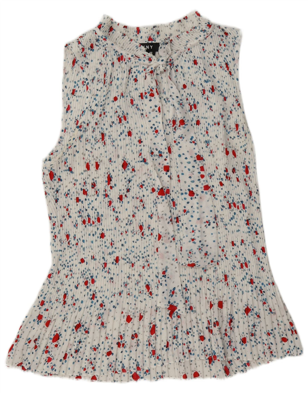 Dkny Womens Sleeveless Front Tie Bluse Top UK 18 XL White Floral Polyester