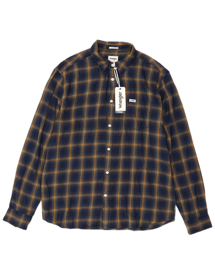 Wrangler Herre Regular Fit Flanellskjorte Stor marineblå ternet bomuld