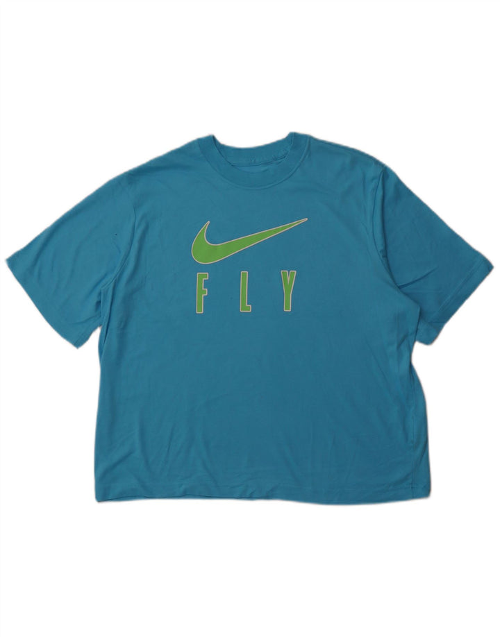 NIKE Dame Loose Fit Grafisk T-Shirt Top UK 14 Medium Blue Bomuld