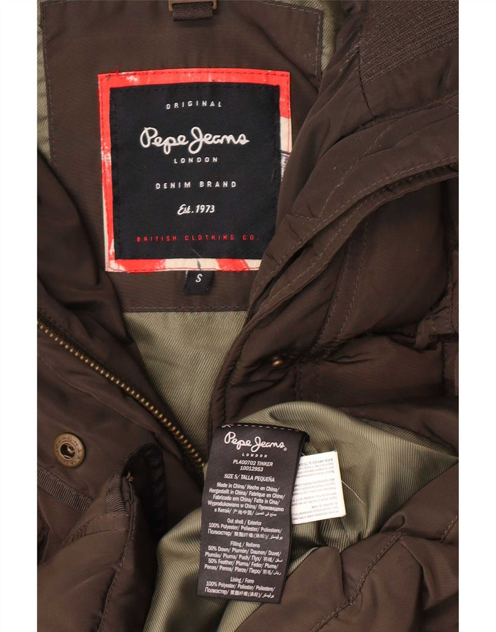 PEPE jeans Dame hætte polstret frakke UK 10 Small Brown Polyester