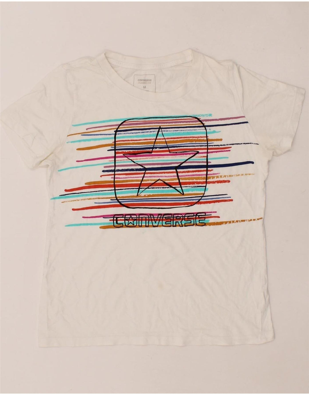 CONVERSE Womens Classic Fit Graphic T-Shirt Top UK 12 Medium White Cotton Vintage Converse and Second-Hand Converse from Messina Hembry 