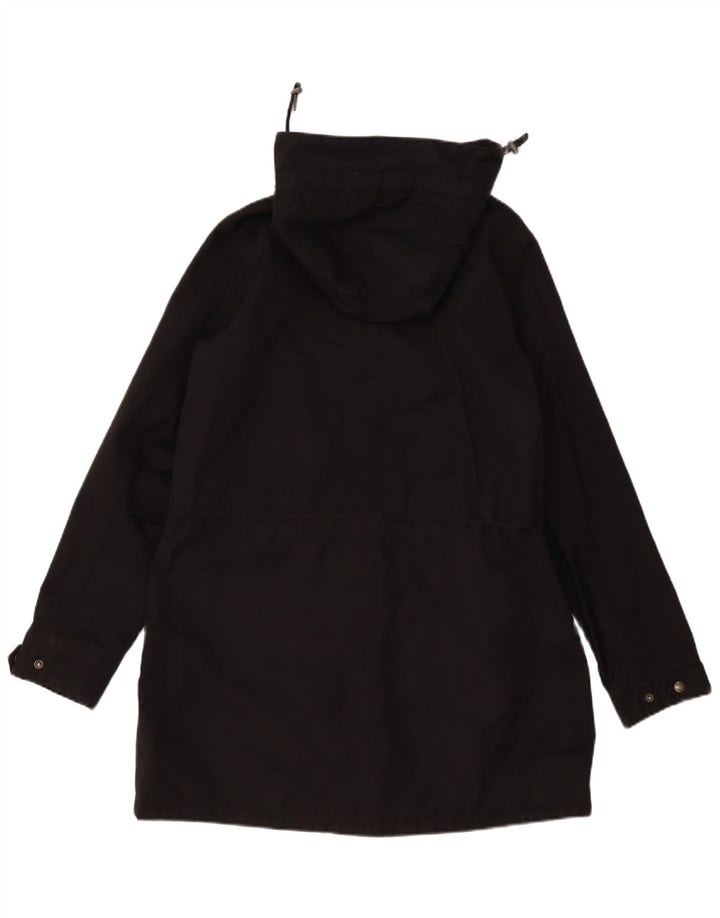 Fat Face Dame Hooded Parka Jacket UK 12 Medium Sort Bomuld