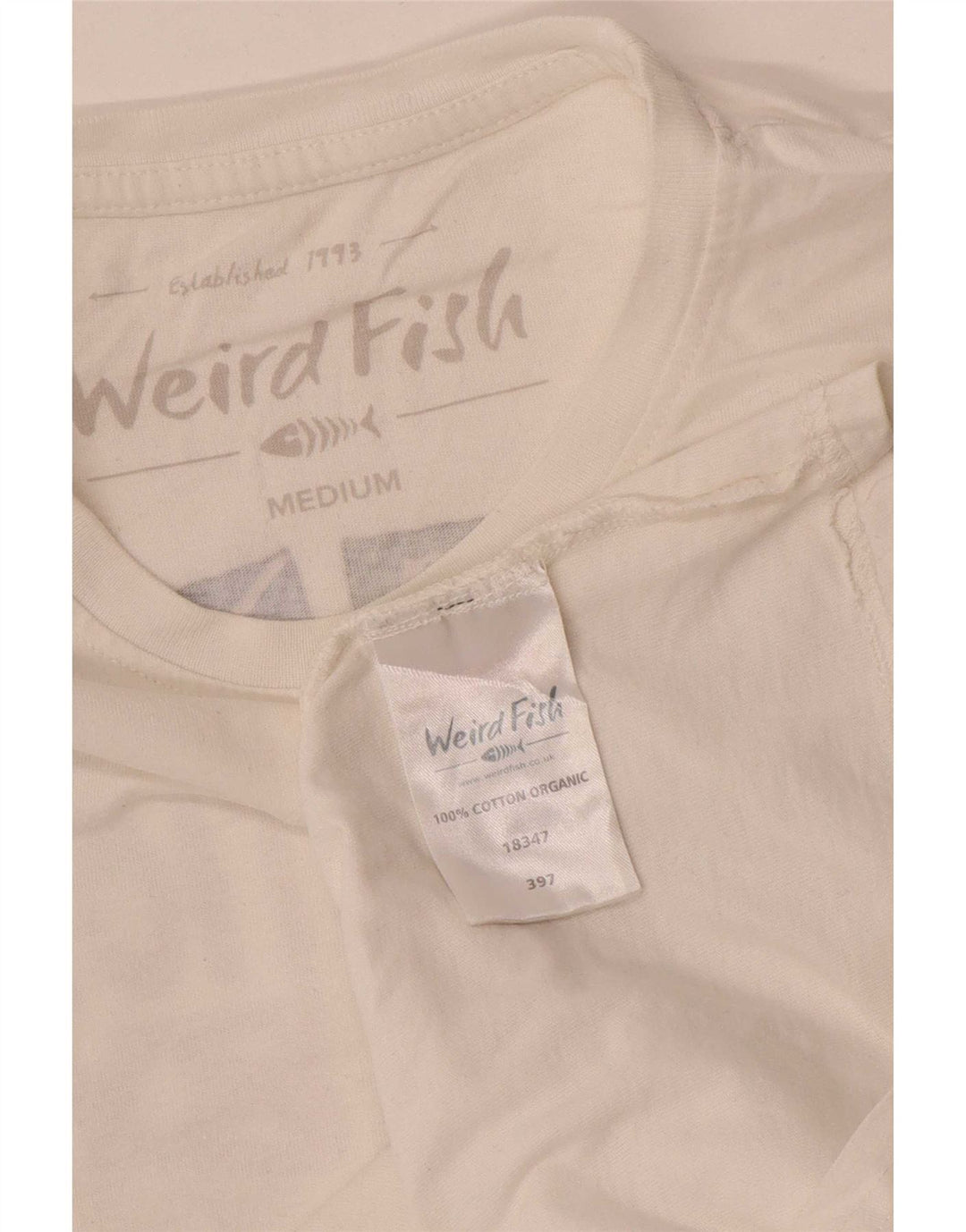 Weird Fish Herre grafisk T-shirt Top Medium Hvid Bomuld
