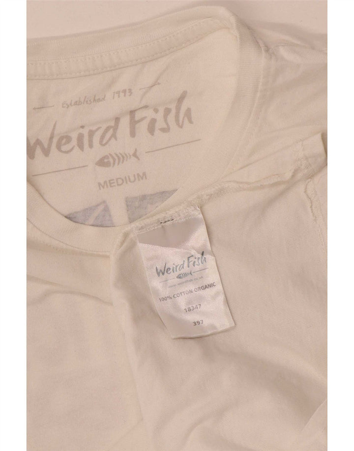 Weird Fish Herre grafisk T-shirt Top Medium Hvid Bomuld