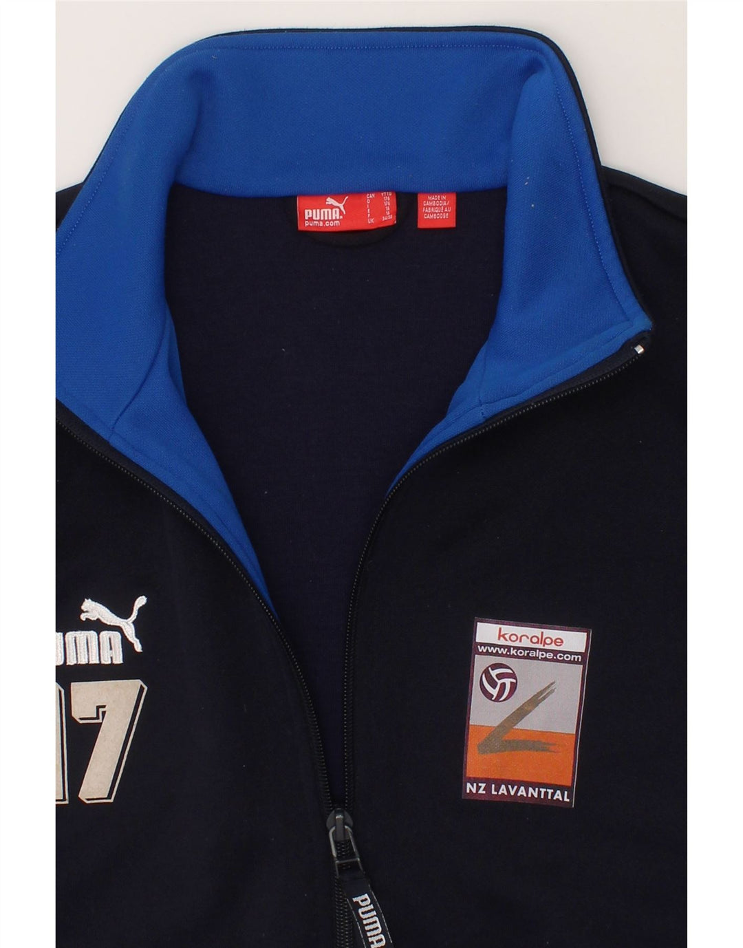 PUMA Boys Graphic Tracksuit Top Jacket 15-16 Years Navy Blue Colourblock Vintage Puma and Second-Hand Puma from Messina Hembry 