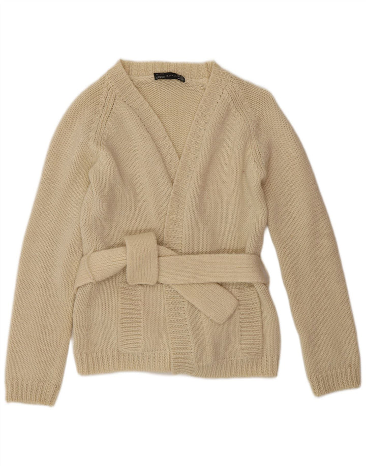Zara Dame Cardigan Sweater UK 14 Large Off White Uld