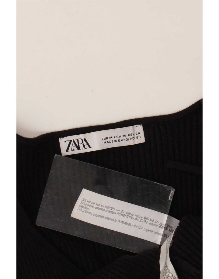 Zara Langærmet Crop Top UK 12 Medium Sort Viscose