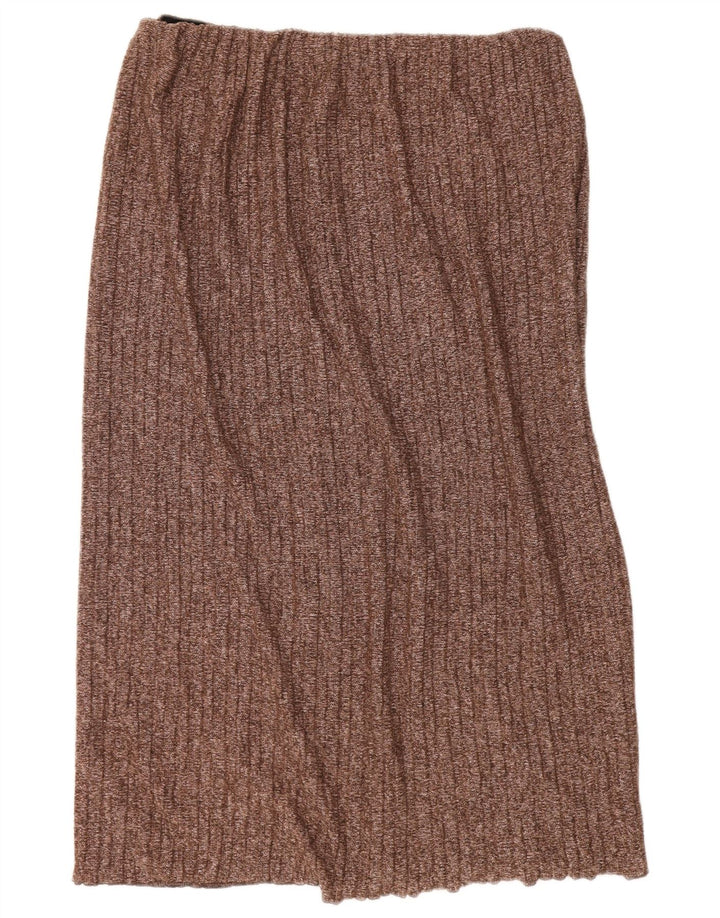 Zara damestrikket lige nederdel Stor W30 brun flækket polyester