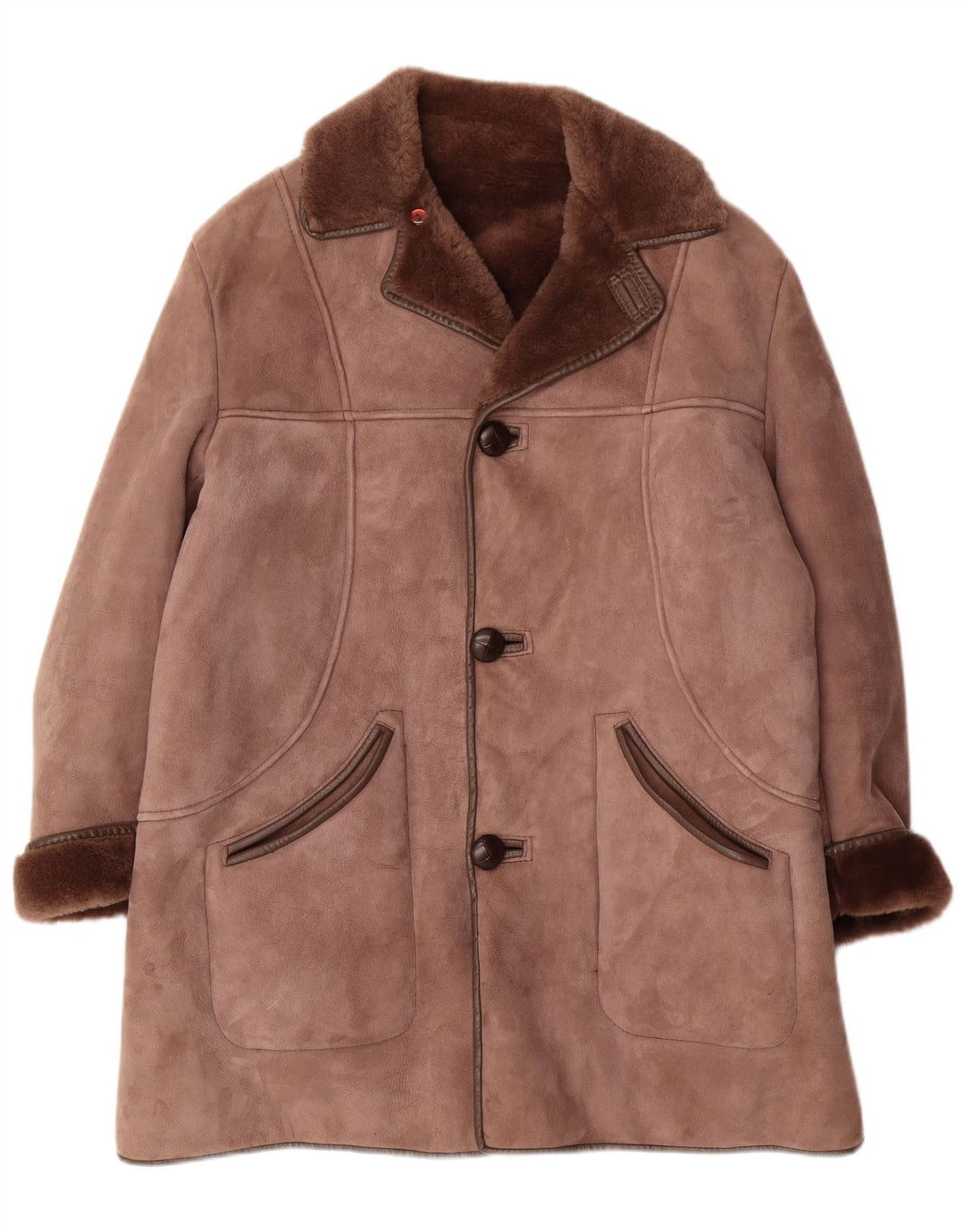 Nurseys Herre Shearling Overfrakke UK 36 Små brunt fåreskind